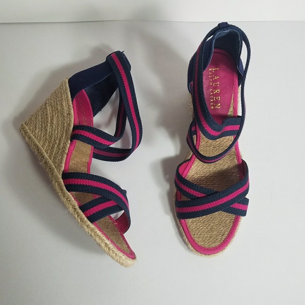Lauren Ralph Lauren Sandals 7.5 B Navy Pink Iliana